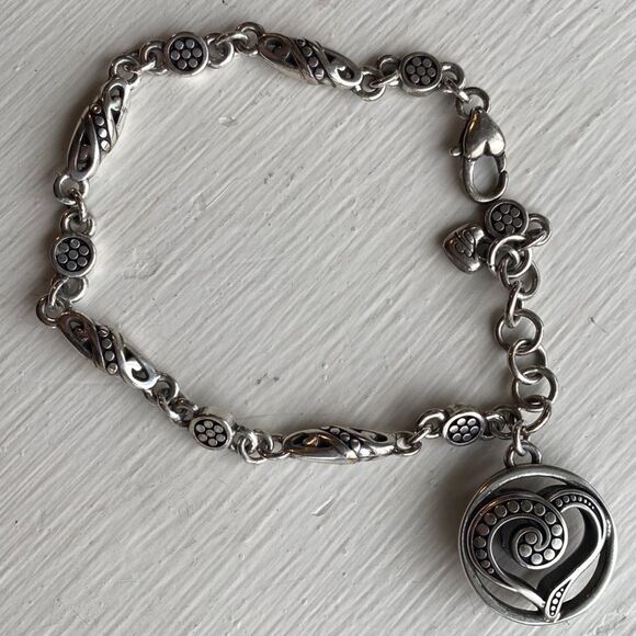 BRIGHTON rare vintage retired silver link chain open heart‎ charm bracelet - Picture 1 of 5